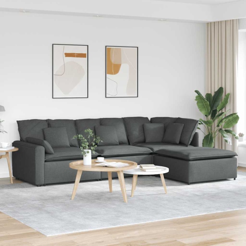 vidaXL Modular Sofa with Footstool&Cushions Fabric Dark Grey