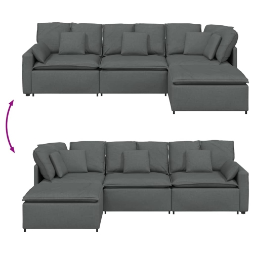 vidaXL Modular Sofa with Footstool&Cushions Fabric Dark Grey
