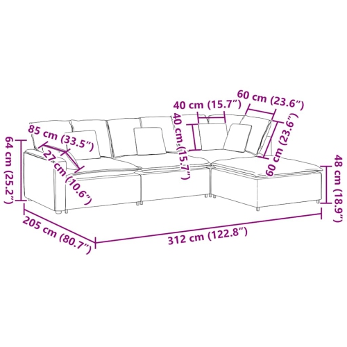vidaXL Modular Sofa with Footstool&Cushions Fabric Dark Grey