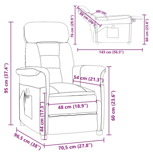 Fauteuil de massage vidaXL crème 70,5 x 96,5 x 95 cm tissu et métal