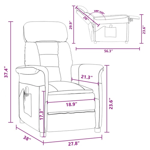 Fauteuil de massage vidaXL gris pâle 70,5 x 96,5 x polyester 95 cm