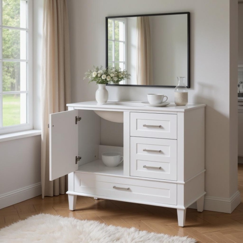 HOMY CASA  30 In Pure Modern Kitchen Storage Cabinet With Ceramic Sink In White