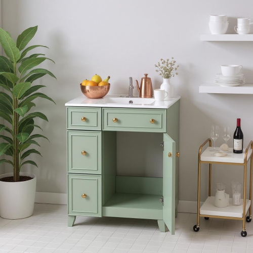 HOMY CASA  24 In Verdant Kitchen Storage Cabinet With Ceramic Sink And Storage In Green