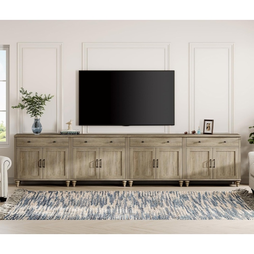 Meuble pour téléviseur 85&nbsp;po TV avec 8 portes et 4 tiroirs, meuble de divertissement gris pour le salon et la chambre à coucher de WAMPAT