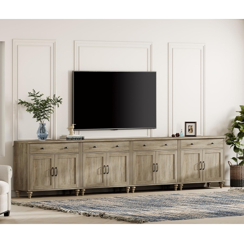 Meuble pour téléviseur 85&nbsp;po TV avec 8 portes et 4 tiroirs, meuble de divertissement gris pour le salon et la chambre à coucher de WAMPAT