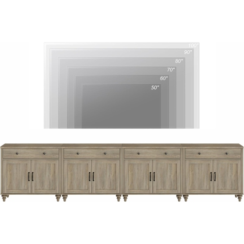 Meuble pour téléviseur 85&nbsp;po TV avec 8 portes et 4 tiroirs, meuble de divertissement gris pour le salon et la chambre à coucher de WAMPAT