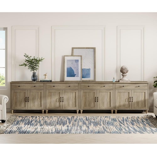 Meuble pour téléviseur 85&nbsp;po TV avec 8 portes et 4 tiroirs, meuble de divertissement gris pour le salon et la chambre à coucher de WAMPAT