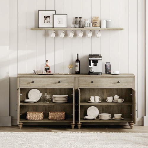 Meuble pour téléviseur 85&nbsp;po TV avec 8 portes et 4 tiroirs, meuble de divertissement gris pour le salon et la chambre à coucher de WAMPAT