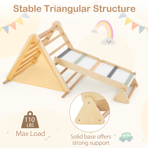 Gymax 3-in-1 Pikler Triangle Climbing Set Kids Montessori Climbing Toys Wooden Climber