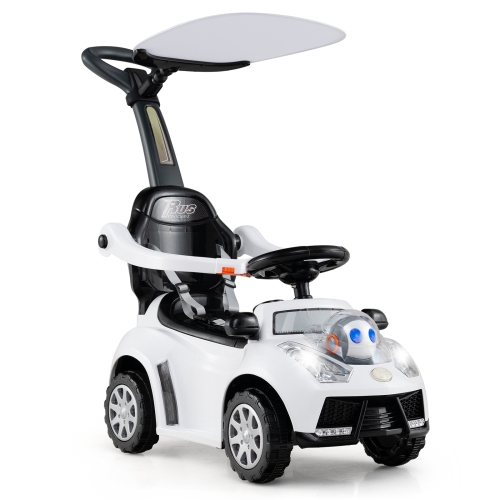 GYMAX  3-In-1 Sliding Walker W/ Adjustable Canopy Horn Music & Light for Boys & Girls