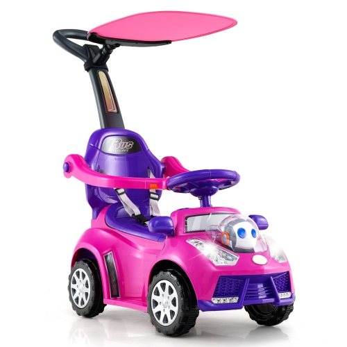 GYMAX  3-In-1 Sliding Walker W/ Adjustable Canopy Horn Music & Light for Boys & Girls