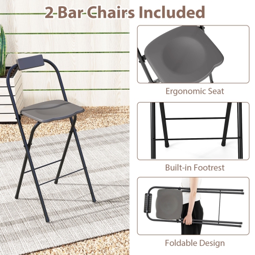 Gymax 3-Piece Outdoor BBQ Canopy w/ Bar Table & 2 Foldable Bar Chairs Set for Patio