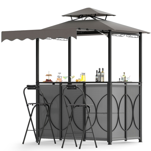 Gymax 3-Piece Outdoor BBQ Canopy w/ Bar Table & 2 Foldable Bar Chairs Set for Patio