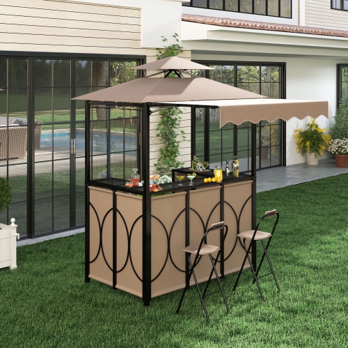 Gymax 3-Piece Outdoor BBQ Canopy w/ Bar Table & 2 Foldable Bar Chairs Set for Patio