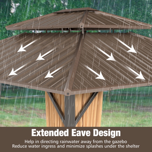 Gymax 14 x 12 FT Hardtop Gazebo w/ Netting Heavy-Duty Double-Roof Galvanized Metal Top