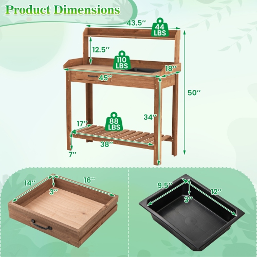 Gymax Potting Bench Outdoor Wooden Garden Table Work Station Solid Gardening Table