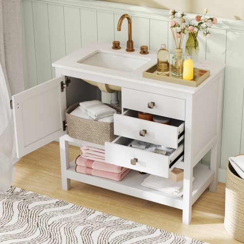 Gymax Bathroom Vanity Unit w/ Basin w/ Extra Wide Granite Countertop Ceramic Sink