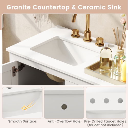 Gymax Bathroom Vanity Unit w/ Basin w/ Extra Wide Granite Countertop Ceramic Sink