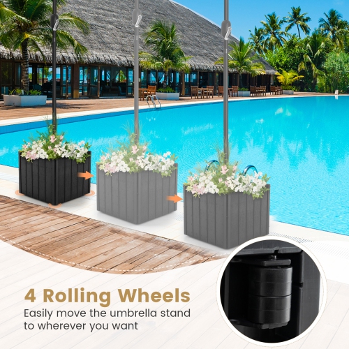 Gymax 2-in-1 Outdoor Umbrella Base Planter w/Flower Box 4 Rolling Wheels 88 LBS Capacity