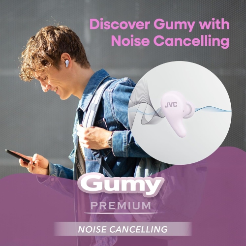 JVC - Gumy Premium True Wireless Earbuds Bluetooth ANC, 26H Battery, Grape Yogurt Purple - HA-A23T-V