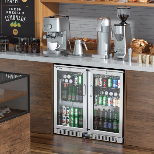 Coolski Commercial Beverage Cooler with Glass Doors, Under Counter Back Bar Cooler for Beer Soda Wine, LED Lighting ETL NSF Approved