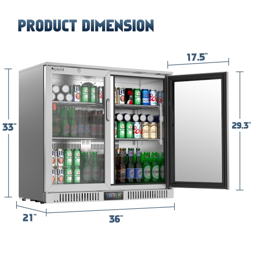 Coolski Commercial Beverage Cooler with Glass Doors, Under Counter Back Bar Cooler for Beer Soda Wine, LED Lighting ETL NSF Approved