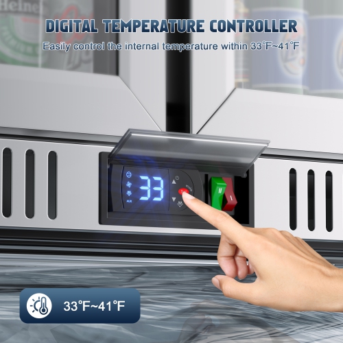 Coolski Commercial Beverage Cooler with Glass Doors, Under Counter Back Bar Cooler for Beer Soda Wine, LED Lighting ETL NSF Approved