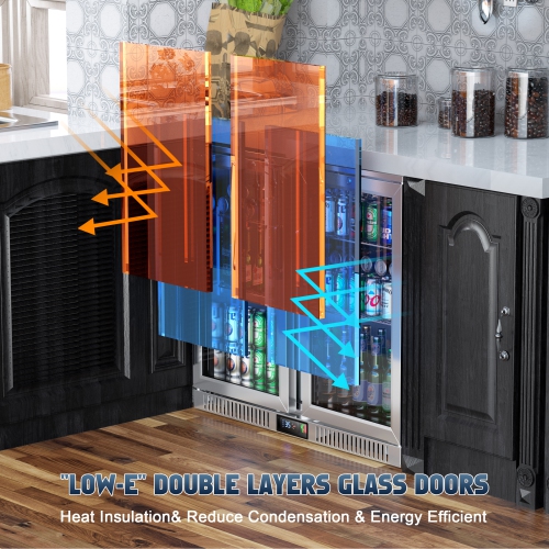 Coolski Commercial Beverage Cooler with Glass Doors, Under Counter Back Bar Cooler for Beer Soda Wine, LED Lighting ETL NSF Approved