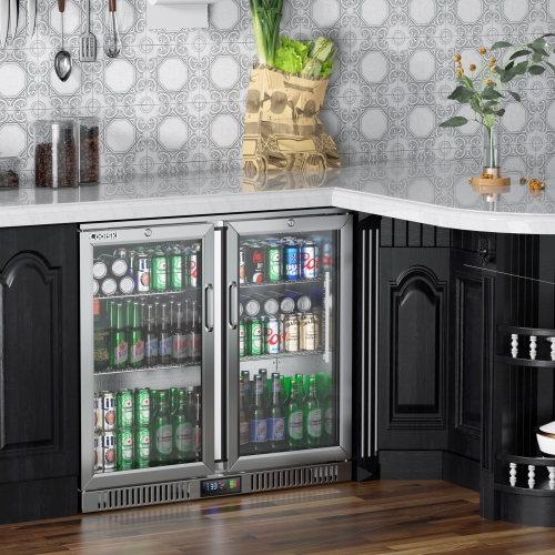 Coolski Commercial Beverage Cooler with Glass Doors, Under Counter Back Bar Cooler for Beer Soda Wine, LED Lighting ETL NSF Approved