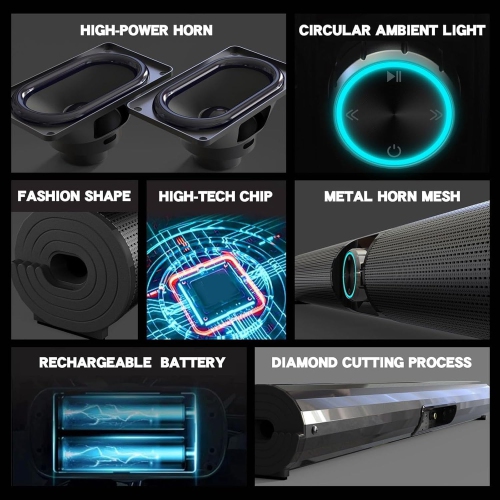 Wireless Bass Subwoofer TV Soundbar,Two-Channel Stereo Sound Speaker,Bluetooth Speaker TV Computer Soundbar