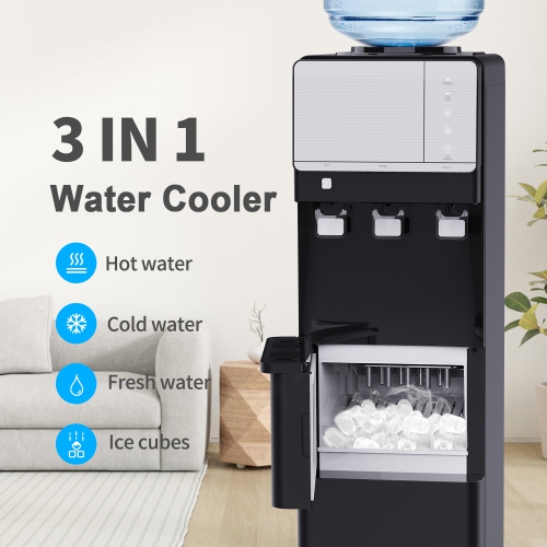 Parrot Uncle 3-in-1 Top Loading Water Dispenser Cooler with Ice Maker for 5 Gallon Bottle 27 lbs Daily Capacity and 3 Temperature Night Light