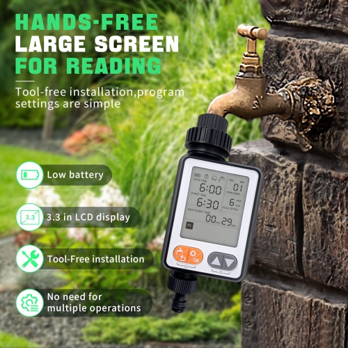 Garden Hose Sprinkler Timer with 10 Programmable Timer Settings, Smart Large Screen Drip Irrigation System Timer for Garden, Lawn, and Outdoor