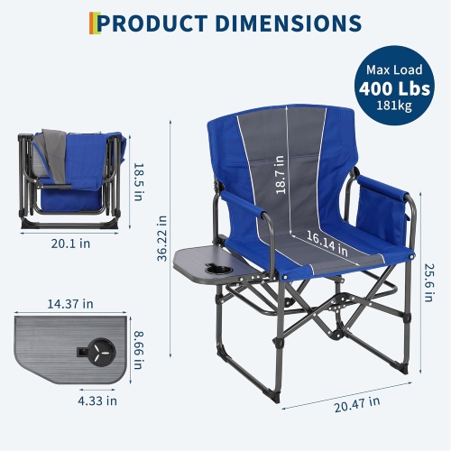 2 PCS Portable Folding Patio Directors Camping Chair for Outdoor Camping, Sports, Picnic, Blue