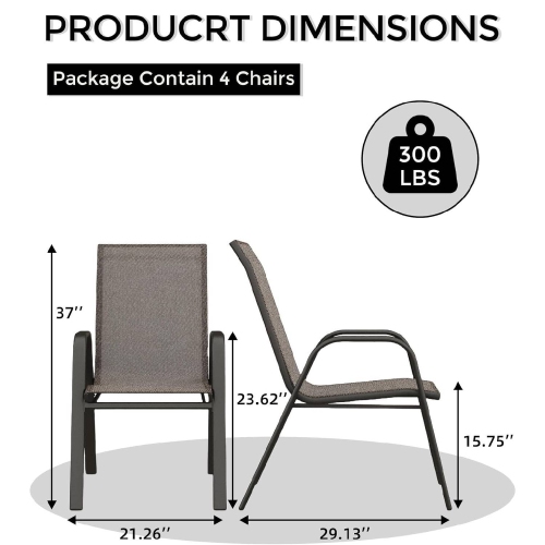 Outdoor Patio Stackable Dining Chairs Set of 4 for Backyard, Deck, Porch, Garden