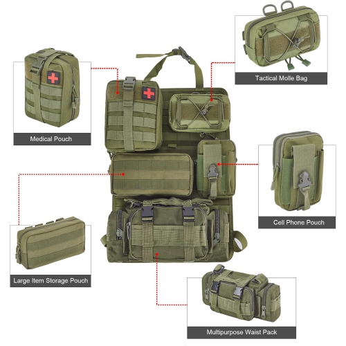 Tactical Seat Back Storage Bag, Car Backseat Storage Bag, Behind the Rear Seat, 21" x 14.5" Backseat, 5 Small Pockets - Army Green