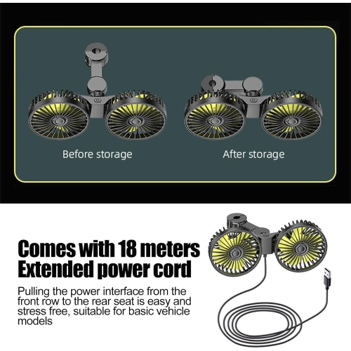Car Seat Fan - Dual Head Car Rear Exhaust Fan, Dual Rear Headrest Fan | 360° Rotating Air Circulator