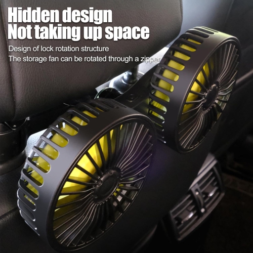 Car Seat Fan - Dual Head Car Rear Exhaust Fan, Dual Rear Headrest Fan | 360° Rotating Air Circulator