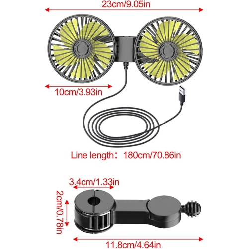 Car Seat Fan - Dual Head Car Rear Exhaust Fan, Dual Rear Headrest Fan | 360° Rotating Air Circulator