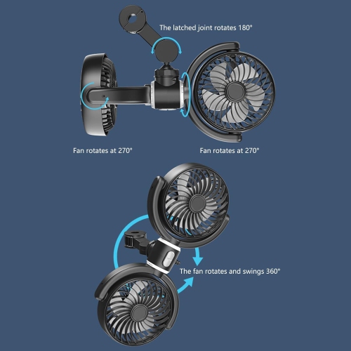 Ventilateur pour siège d'auto - Ventilateur double réglable pour l'intérieur de la voiture | Ventilateur de refroidissement portatif USB avec deux