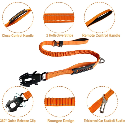 Pet Leash- Elastic Shock Absorption, Car Seat Belt Clip and Highly Reflective Thread, Double Safety Lock, 1.16-1.65M，Suitable for Medium Dogs,