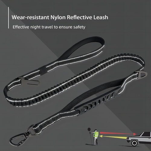 Pet Leash - Elastic Shock Absorption, Reflective Padded Handle, Comes with Car Seat Belt Clip, Adjustable Dog Leash, Suitable for Medium-Sized Dogs