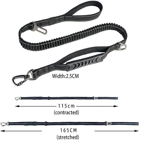 Pet Leash - Elastic Shock Absorption, Reflective Padded Handle, Comes with Car Seat Belt Clip, Adjustable Dog Leash, Suitable for Medium-Sized Dogs