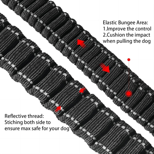 Pet Leash - Elastic Shock Absorption, Car Seat Belt Clip and Highly Reflective Thread, Double Safety Lock, 1.16-1.65M，Suitable for Medium Dogs,