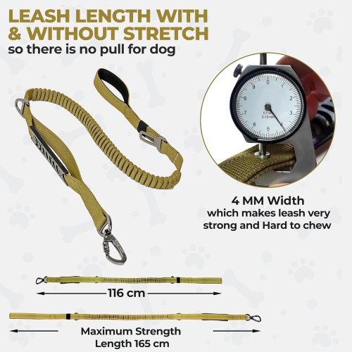 Pet Leash- Elastic Shock Absorption, Car Seat Belt Clip and Highly Reflective Thread, Double Safety Lock, 1.16-1.65M，Suitable for Medium Dogs,