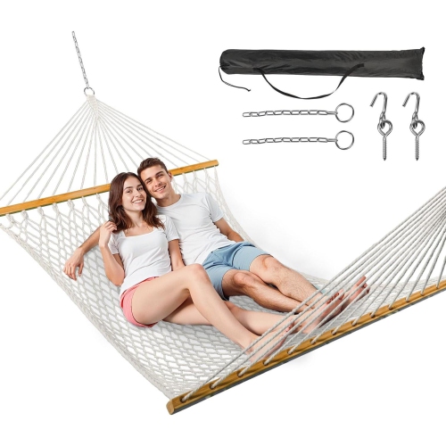 MIHOVER 2-Person Cotton Rope Spreader Bar Hammock, 450 lb Capacity