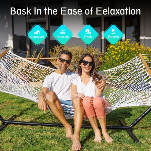 MIHOVER 2-Person Cotton Rope Spreader Bar Hammock, 450 lb Capacity