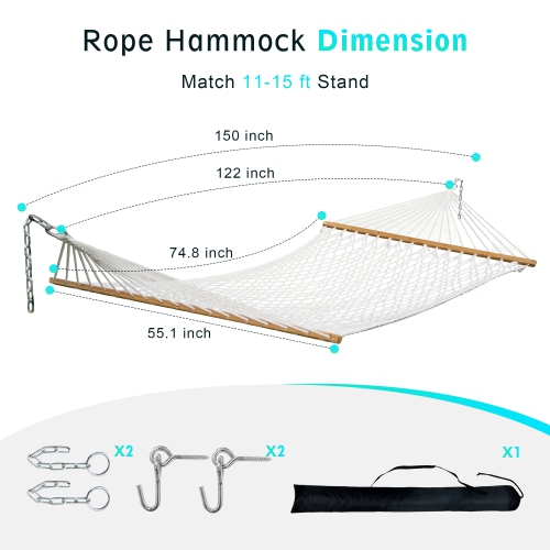 MIHOVER 2-Person Cotton Rope Spreader Bar Hammock, 450 lb Capacity