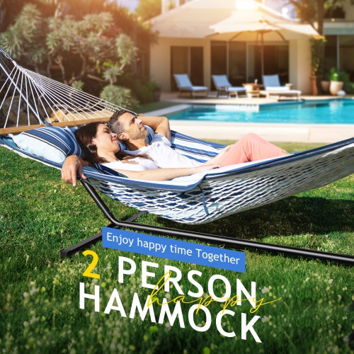 Hamac double robuste avec support de MIHOVER - Capacité 500&nbsp;lb, installation facile et oreiller amovible pour l'intérieur et l'extérieur