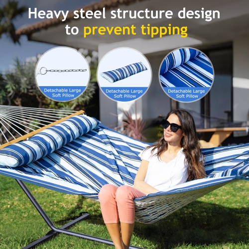 Hamac double robuste avec support de MIHOVER - Capacité 500&nbsp;lb, installation facile et oreiller amovible pour l'intérieur et l'extérieur