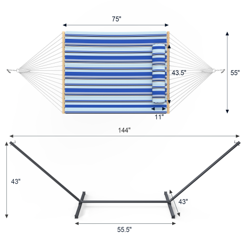 Hamac double robuste avec support de MIHOVER - Capacité 500&nbsp;lb, installation facile et oreiller amovible pour l'intérieur et l'extérieur